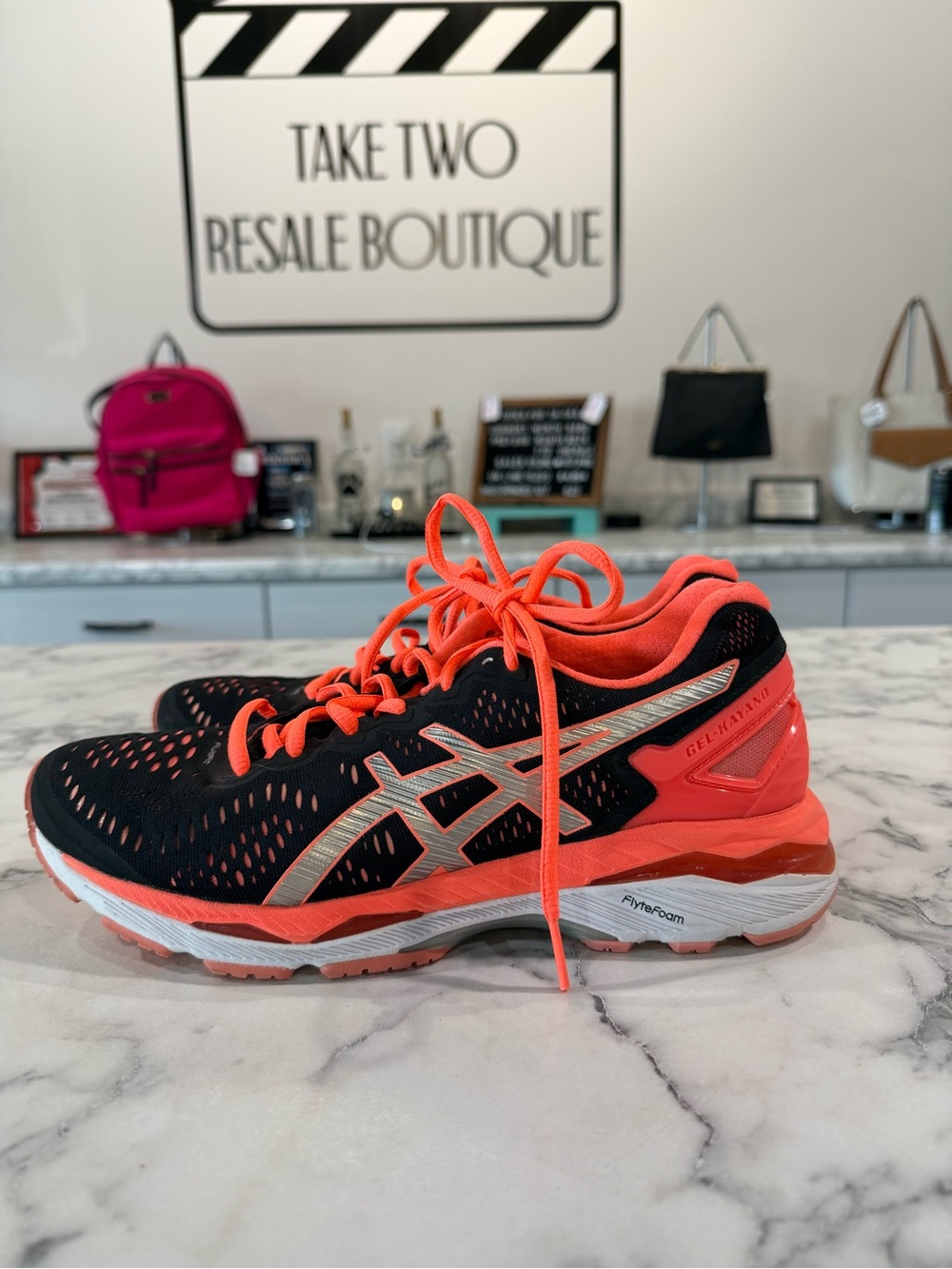Asics Gel Kayano 23 Women US Running Shoes Sneakers Black Coral T696N size 8.5